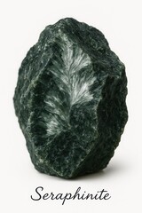 Macro photography of clinochlore variety seraphinite with fibrous texture isolated