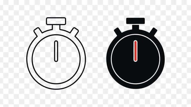 Vector stopwatch icons in black and white isolated on Transparent Background