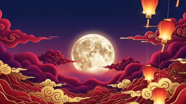 Chinese New Year Lanterns Full Moon Celebration Background