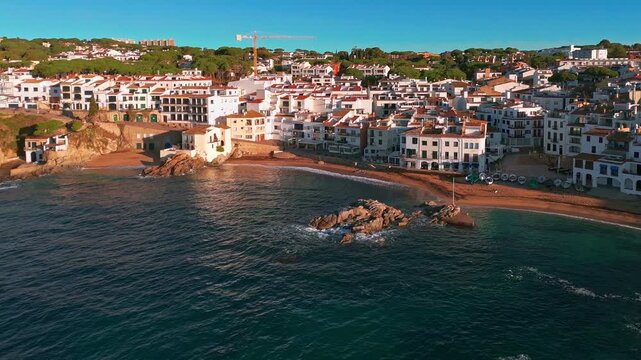 Aerial View of Calella de Palafrugell Village at Sunrise in Costa Brava