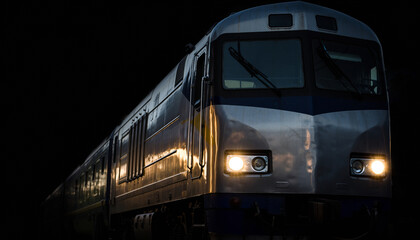 Naklejka premium 夜間走行する鉄道車両の重厚なフロントビュー