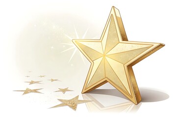 Fototapeta premium A golden five pointed star with shimmering sparkles and a reflective surface