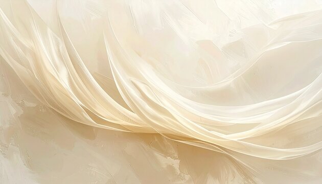 Elegant flowing fabric with soft, creamy waves creating a serene and luxurious abstract background; gentle curves of translucent texture evoke a sense of delicate grace and sophisticated beauty