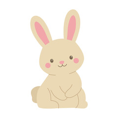 Obraz premium Cute bunny sitting on hind legs on white background. Flat vector illustration.