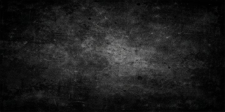 Dark grunge concrete wall background featuring a vintage textured stone surface with an old black paper pattern and a dark alpha channel for a rough grey backdrop design
