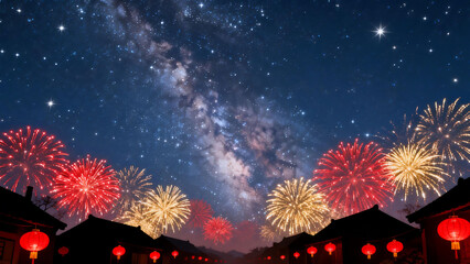 Spring Festival Starry Sky Firework Illustration