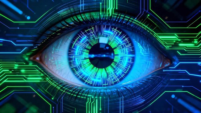Cybernetic eye with circuit patterns