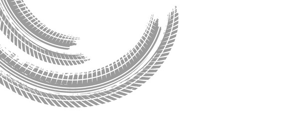 Tire track. Car, bike, motorcycle tyre mark with grunge effect isolated on white background. Wheel footprint on the road. Top view of rubber protector mark © fathor