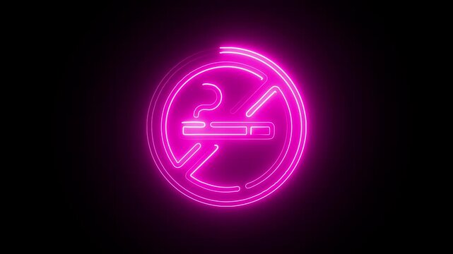 Neon no smoking sign glowing pink prohibition symbol futuristic digital background bright light effect health warning vector illustration