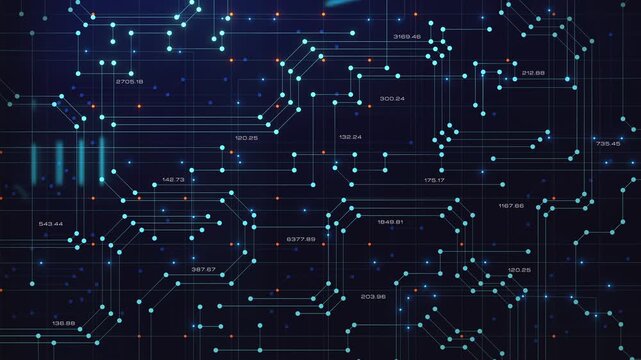 Futuristic control panel, circuit board, circuit diagram with traces, connections and signal lights. Conductor path, data processing, reflections, LED or diode light, technology, sciences.