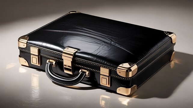 Premium Designer Attache Case Black Leather Gold Corner Protection Photo