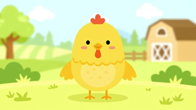 Cute Yellow Cartoon Chick Baby Bird Chicken Nature Animal Farm Life
