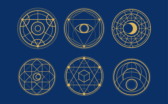 Geometric Magic circle collection, Astrology theme, Alchemy concept,  for fantasy game element.