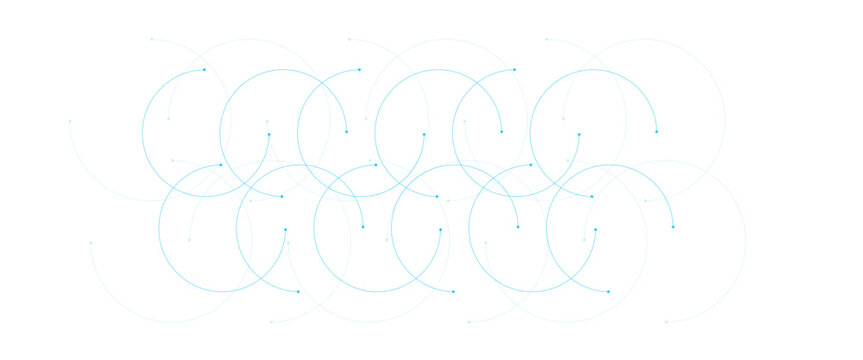 Vector graphic design element with with overlapping circles, dots and dashed circles science and connection concept