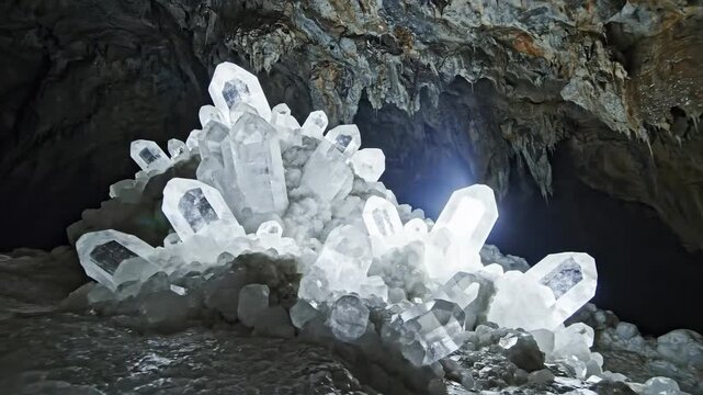 Baryte Crystals Refracting Light in a Subterranean Cave