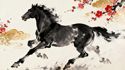 Spring Festival Ink Wash Year of the Horse Zodiac Illustration