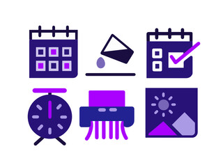 Naklejka premium Modern Purple Business and Productivity Icon Set