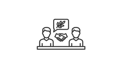 Business Partnership Agreement Icon: Handshake and Olive Branch Symbolizing Peace