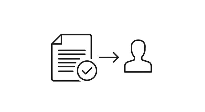 Document Approval Workflow Icon: Paper with Checkmark to User Silhouette
