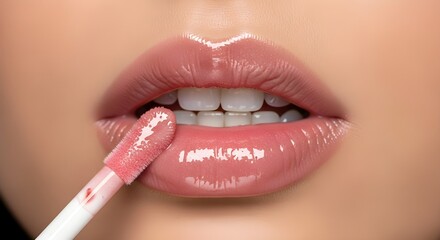 Woman applying lip gloss.