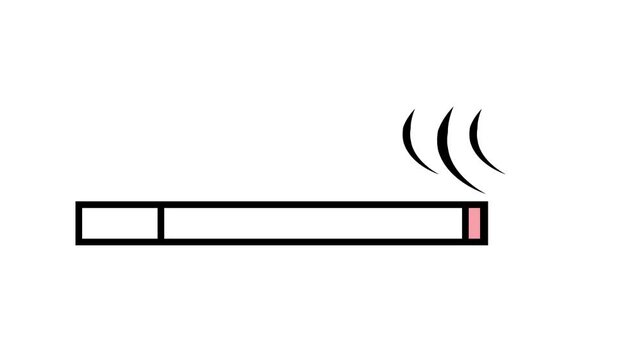 Animated cigarette icon with falling ash. Minimalist line art depicting smoking habits, tobacco risks, and nicotine addiction.