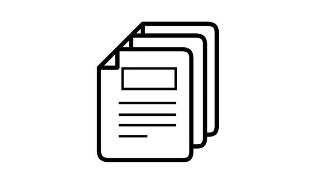 Animated document icon showing file duplication. Simple line art of papers stacking for office, data, and administration themes.