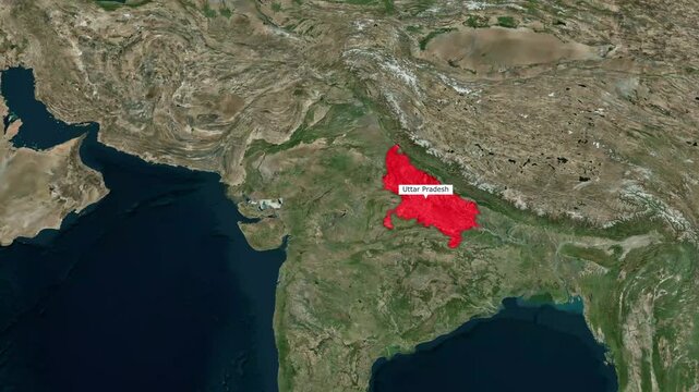 Satellite Map Zoom In on Uttar Pradesh State India