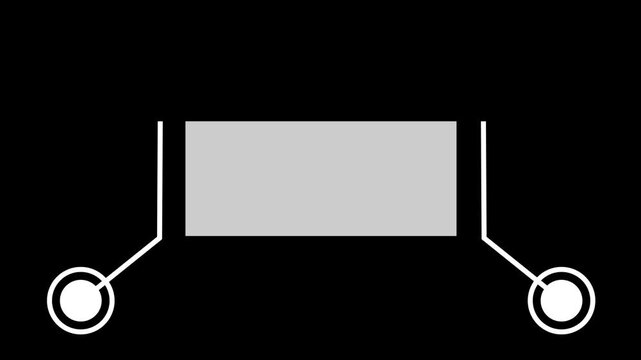 Animated text box template on black background. Minimalist HUD label element with connecting nodes for user interfaces and titles.