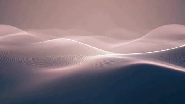 Futuristic white and grey wireframe waves moving like a digital landscape or data flow.