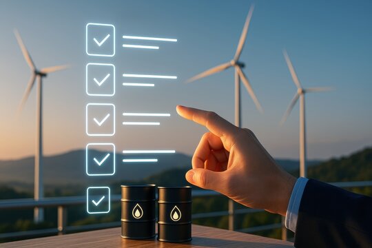 Energy stock market shows gas and oil barrels as investment resource for economy stability and commodity trading in sustainable environment - Powered by Adobe