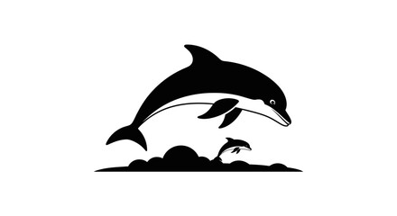 Obraz premium Black silhouette of jumping dolphin.