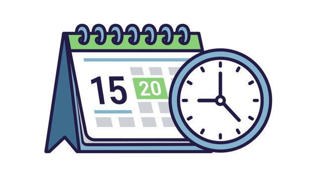 Calendar and clock on desk.