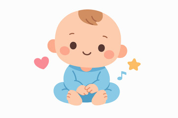 Obraz premium Cute baby sitting, smiling while surrounded by heart, star, and music note icons