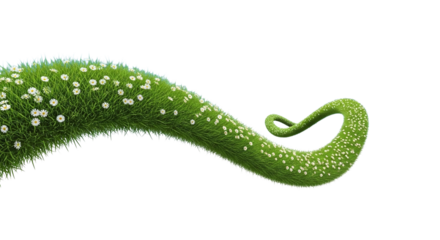 Vibrant green grassy tendril with white flowers curls elegantly