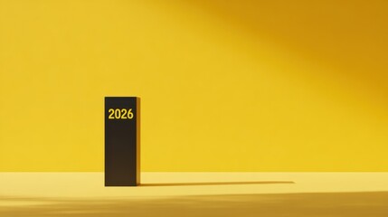  3D Render of a Black Block with 2026 on a Yellow Background
