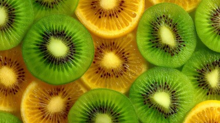 Freshly Sliced Kiwi and Yellow Citrus Fruits on a Vibrant Background for Healthy Eating and Nutrition Concepts in Food Photography