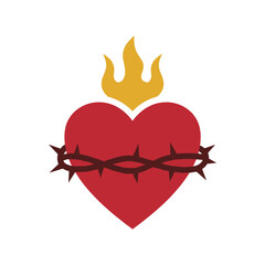 Sacred Heart with Crown of Thorns and Flames