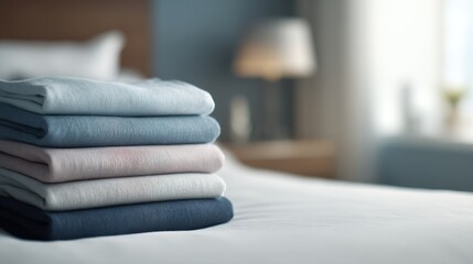 Stack of Neatly Folded Clothes in a Cozy Bedroom Interior