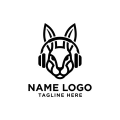 Minimalist Rabbit Head with Headphones Logo
