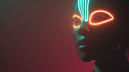Futuristic Cyberpunk Female Portrait with Glowing Neon Face Art