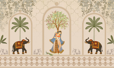 Mughal Pichwai elephant, Ethnic wallpaper © SWAPNA