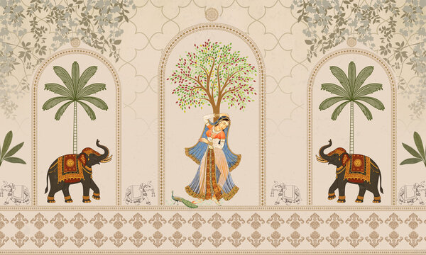 Mughal Pichwai elephant, Ethnic wallpaper