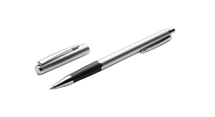 Silver Ballpoint Pen with Black Grip and Cap Product Shot