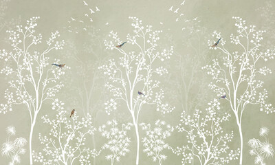 light Green Mint Blossom Vintage Chinoiserie Wallpaper for Walls