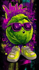 stylish cabbage character with shiny glossy leaves