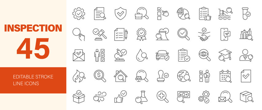 Inspection icon set. Editable line icons. Vector illustration.