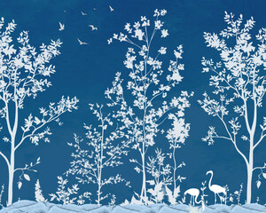 Midnight Mural Blue Chinoiserie Wallpaper Design © SWAPNA