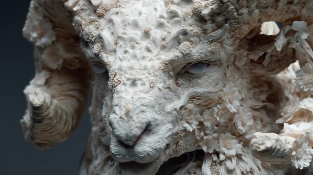Close up of ram sculpture detailed texture and artistic form