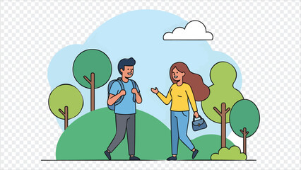 Obraz premium man and woman walking in the park talking