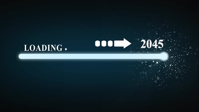Futuristic Loading Bar Animation with Glowing Progress Indicator and 2045 Text for Sci- Fi Technology Presentation